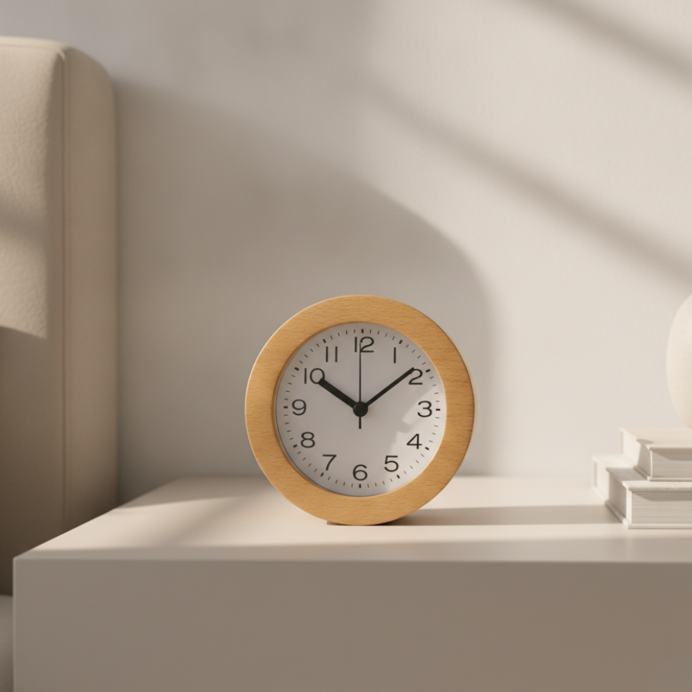Reloj de Alarma Analógico de Madera Elegante con Movimiento de Cuarzo Silencioso