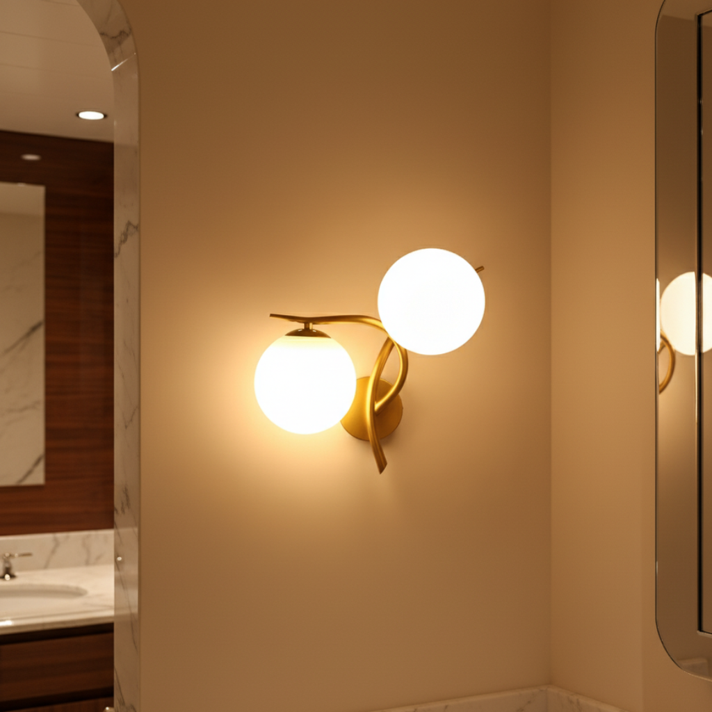 Aplique de Pared de Hierro Moderno con Acento de Esfera de Vidrio Doble para Dormitorios y Pasillos