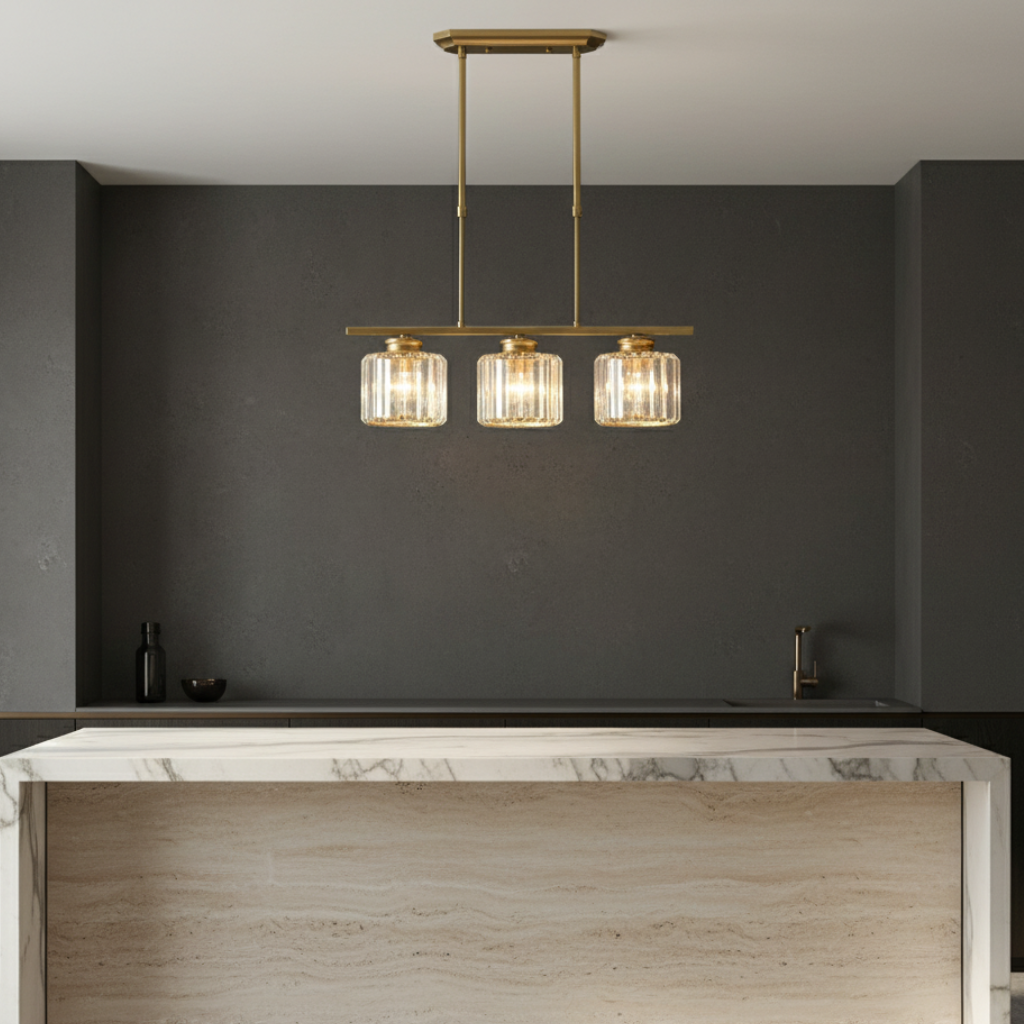 Colección Gallery | Iluminación Colgante para Cocina con Pantallas de Vidrio Facetado