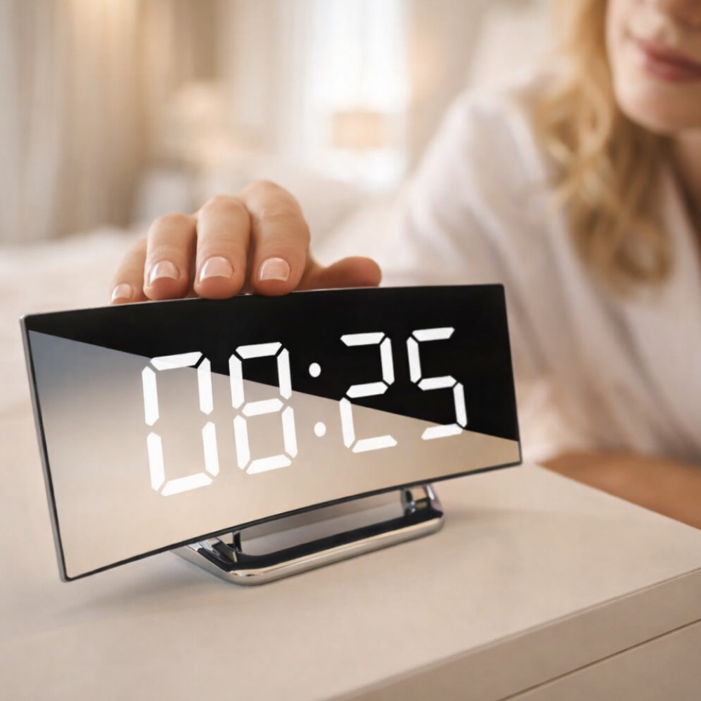 Reloj Despertador Digital LED Curvado y Elegante con Función de Regulación de Brillo