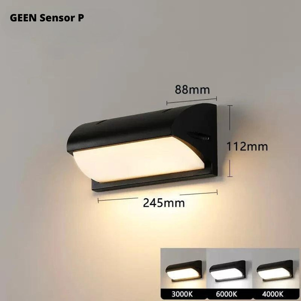 LumiGlow - Lámpara de pared exterior delgada con sensor de movimiento y sistema automático de regulación de luz