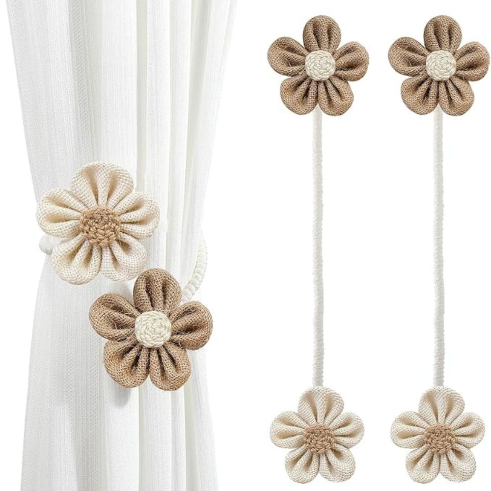 Cinta de Cortina de Cáñamo Floral | Set de 2 Piezas