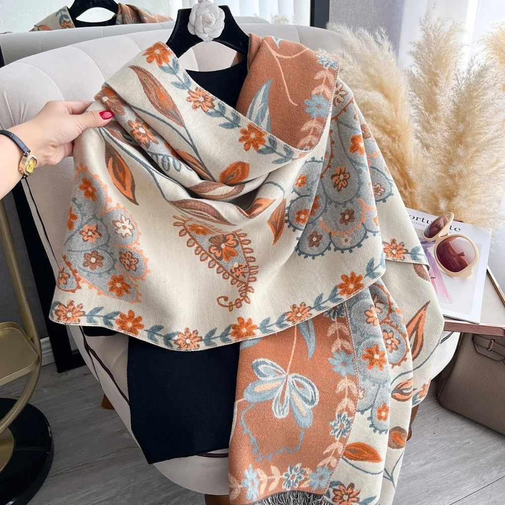 Chal de Invierno Floral Elegante de Doble Cara
