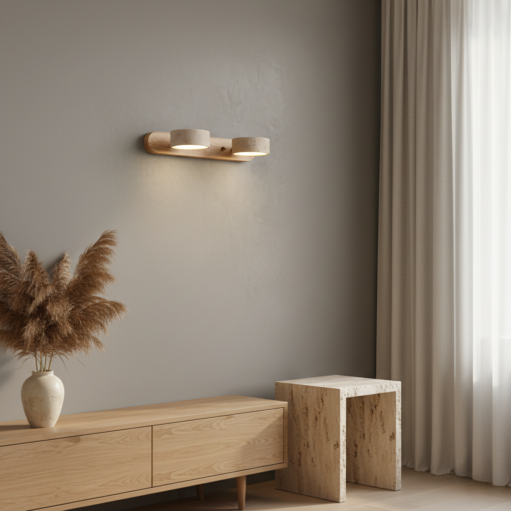Aplique de Pared de Travertino Elegante con Focos Ajustables