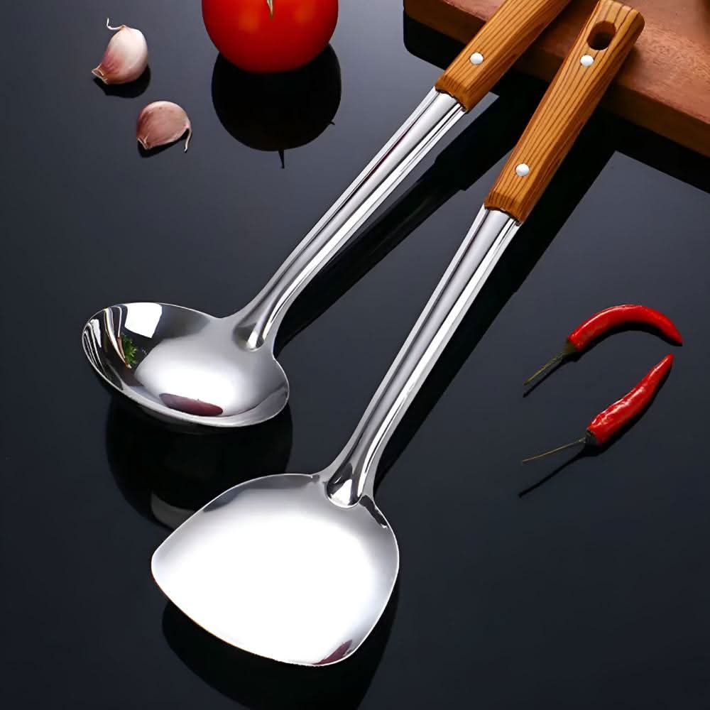 Lisslune | PRESTICOOK – Set de Ayuda en la Cocina hecho de acero inoxidable con mangos de madera, duradero y fácil de cuidar