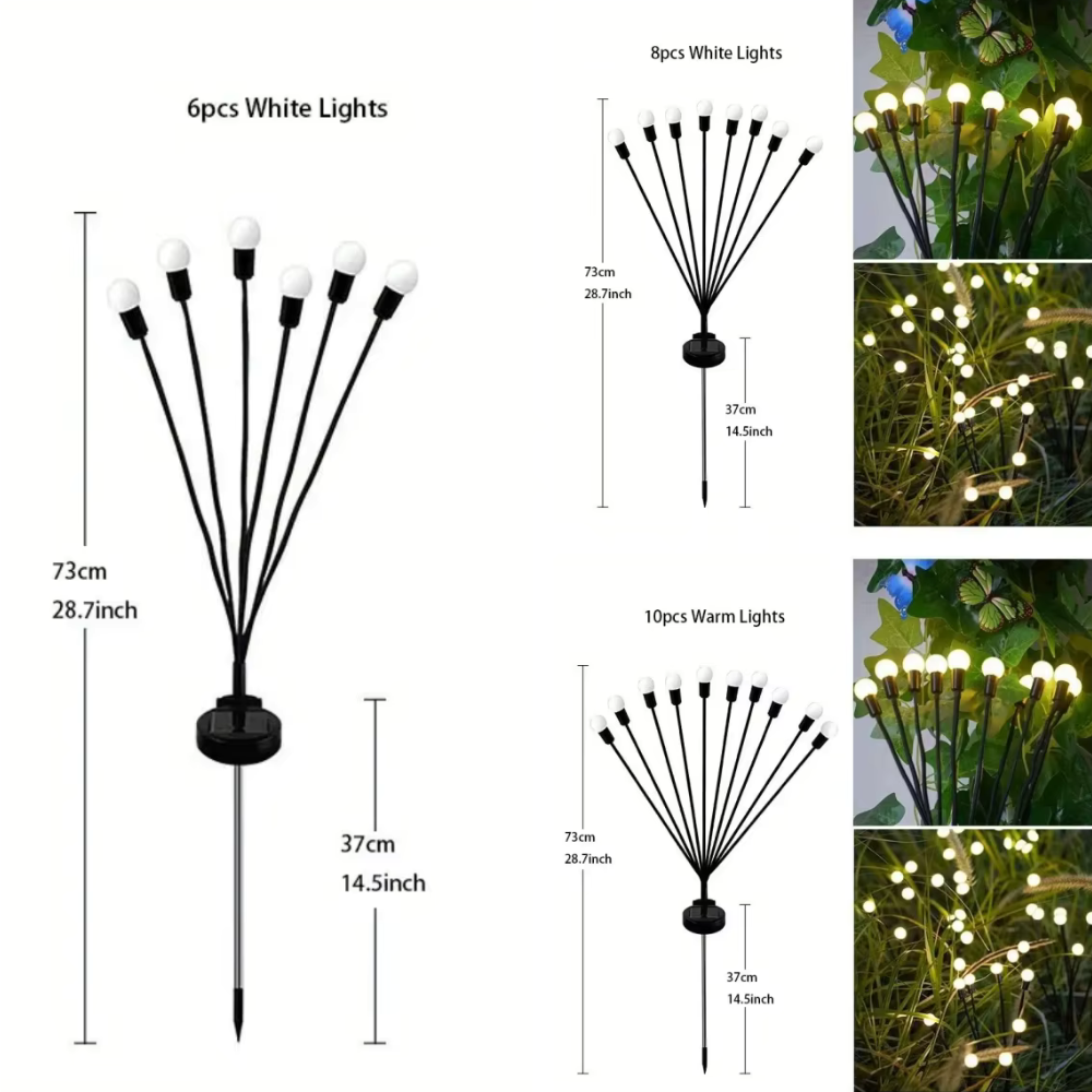 Luces de Jardín Solar Elegantes Firefly | Iluminación Exterior Impermeable con 120 Lúmenes para Jardines o Patios Impresionantes