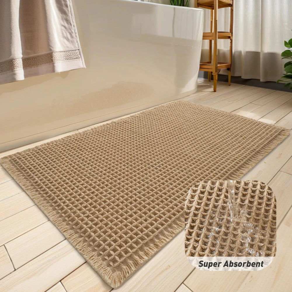 Alfombrilla de Baño Super Absorbente Waffle | Alfombra de Microfibra Antideslizante con Borlas