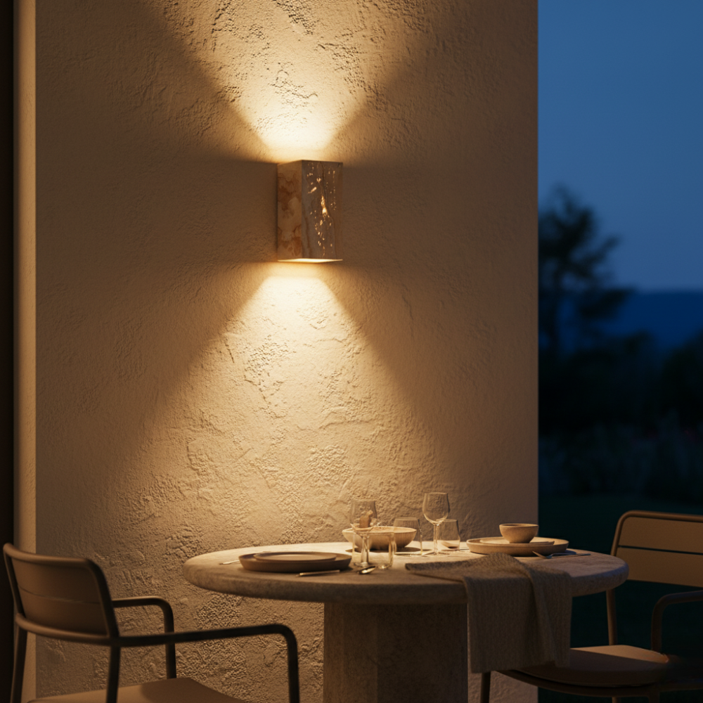 Lámpara de Pared Exterior Elegante Wabi Sabi | Lámpara de Pared de Piedra Travertina Impermeable para Jardín o Patio