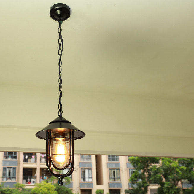 Lámpara colgante exterior industrial vintage de aluminio con cristal, 1 luz, a prueba de agua | Brehn