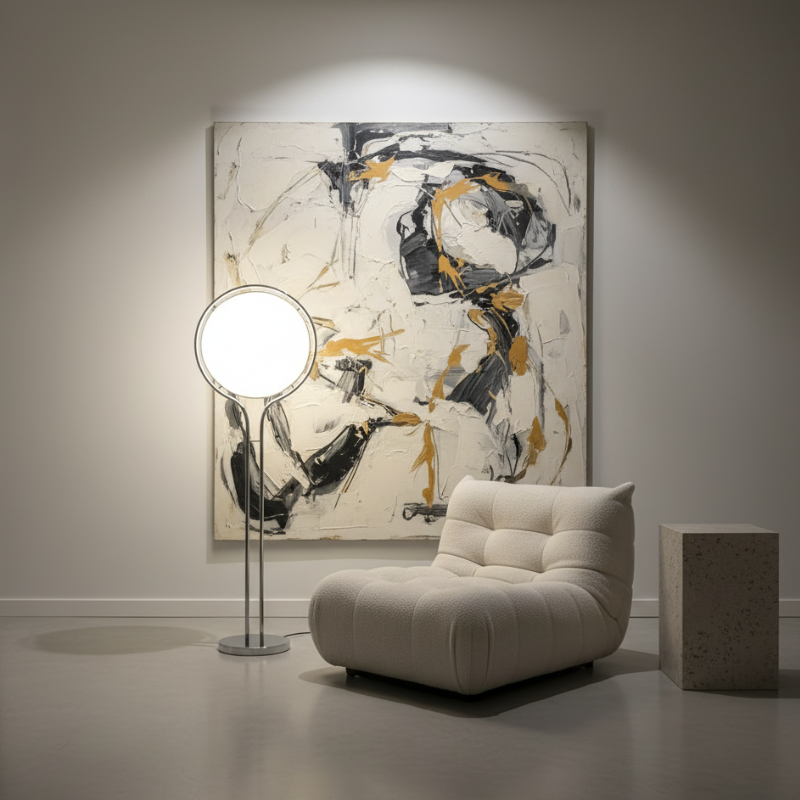 Colección Orbis | Lámpara de Pie Moderna y Elegante con Marco de Cromo para Decoración de Sala de Estar