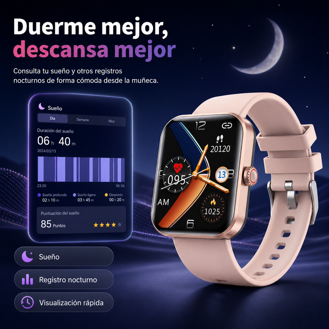 Reloj de glucosa – Reloj de salud – Medición indolora de glucosa en sangre y funciones vitales en tiempo real