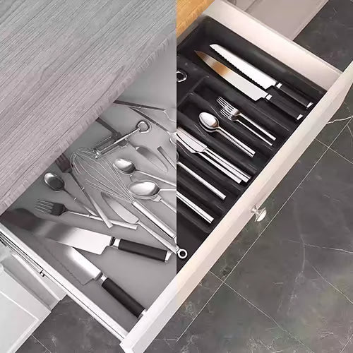 Organizador de cajón extensible y ajustable para una cocina