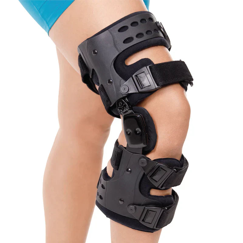 Rodillera médica de descarga OA | Ortesis de artrosis unicompartimental | Corrección de varo/valgo y control de ROM | Descarga medial y lateral | Ángulo de movimiento ajustable
