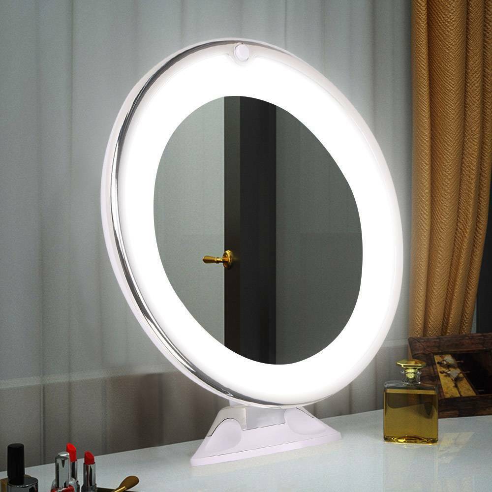 Espejo de maquillaje compacto con LED, 10 aumentos y rotación de 360°