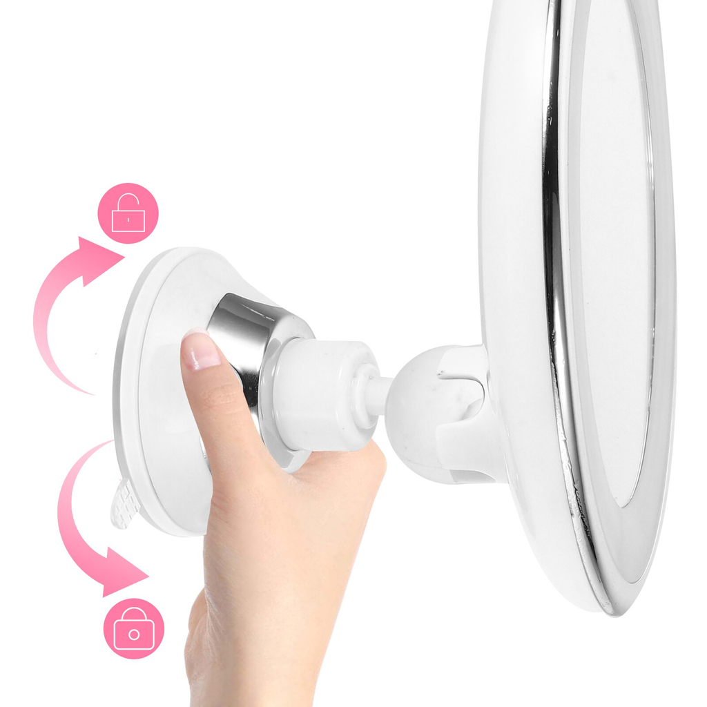 Espejo de maquillaje compacto con LED, 10 aumentos y rotación de 360°