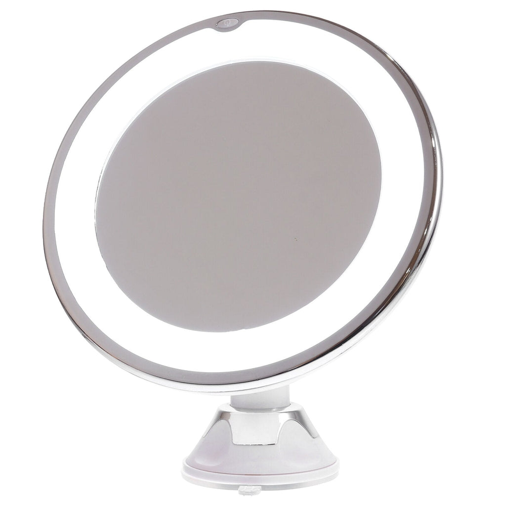Espejo de maquillaje compacto con LED, 10 aumentos y rotación de 360°