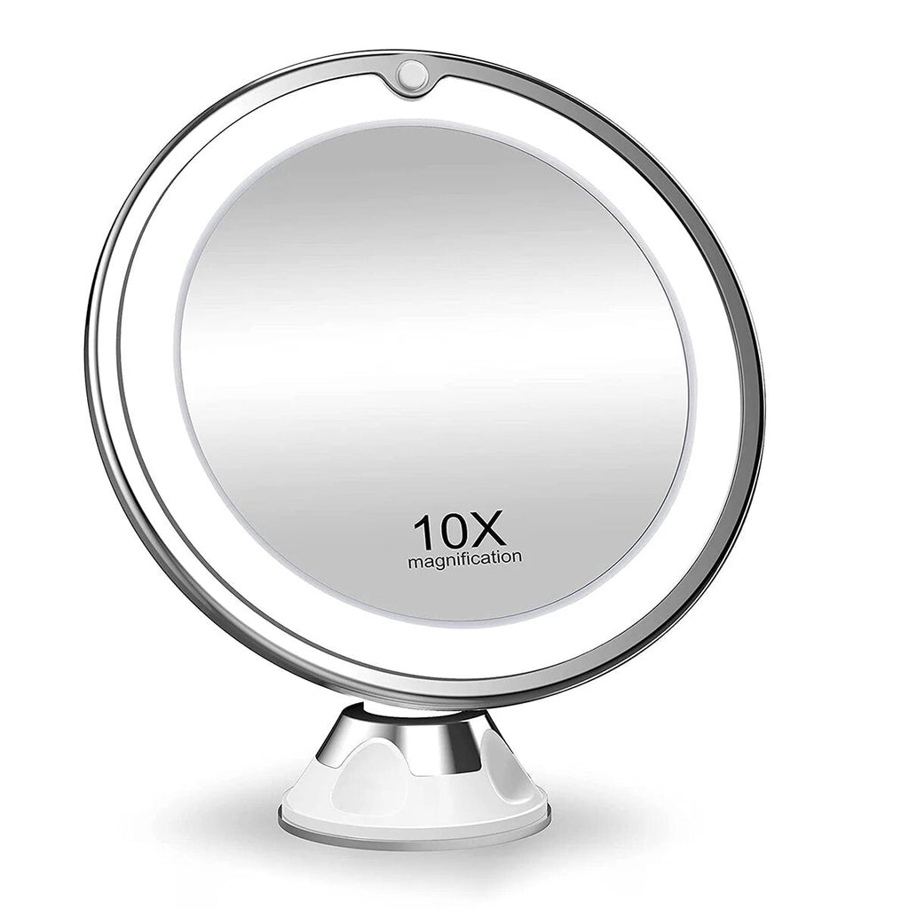 Espejo de maquillaje compacto con LED, 10 aumentos y rotación de 360°