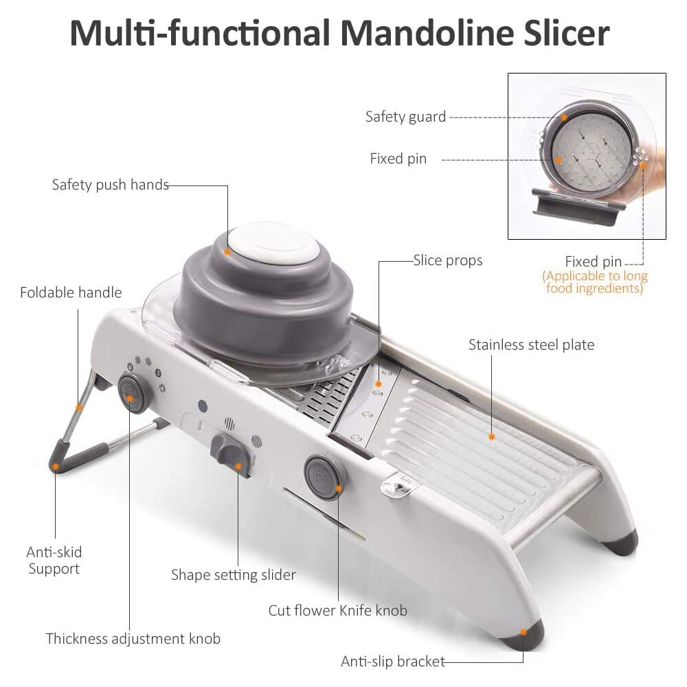 ProSlice Mandolina Cortadora de Verduras – Cuchillas de Acero Inoxidable Ajustables para Corte Preciso