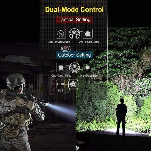 Linterna LED de alto rendimiento MS18 | 100.000 Lúmenes | 18x LEDs Cree XHP70 2.0 | Alcance de 2,3 km | IP56 a prueba de agua | Pantalla de estado OLED | Incl. paquete de batería