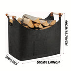 Cesta para leña FILZ-Kaminholzkorb FELDURA | Plegable | Volumen de 55L | Con asas de madera y detalles en cuero | Gris oscuro