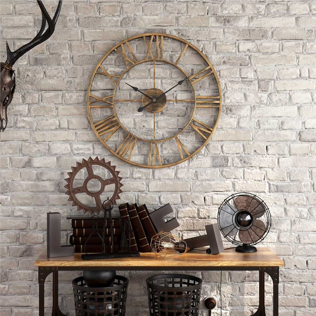 SERENETIME - Reloj de Pared Redondo Vintage Silencioso con Marco de Metal para Dormitorio
