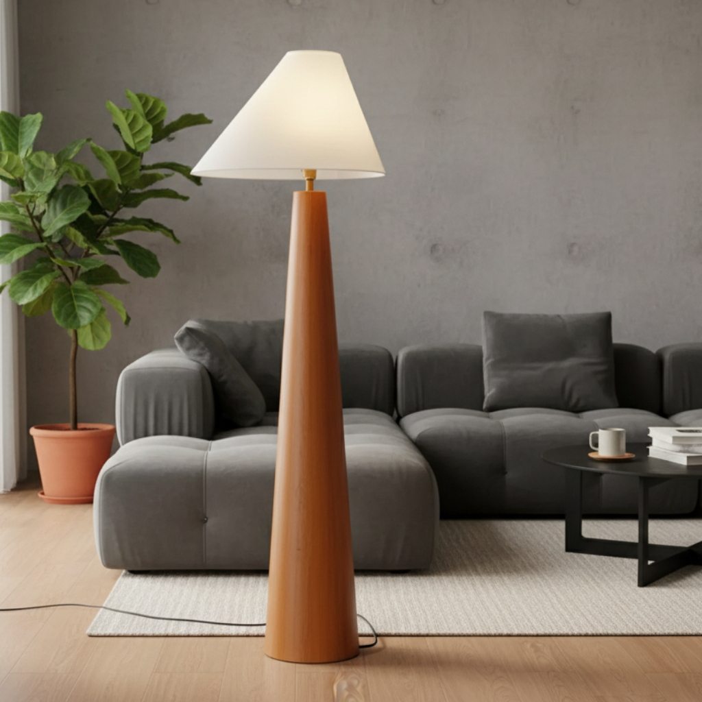 Lámpara de Suelo Moderna Alvin - Elegante Lámpara de Madera de Pie con Pantalla Asimétrica