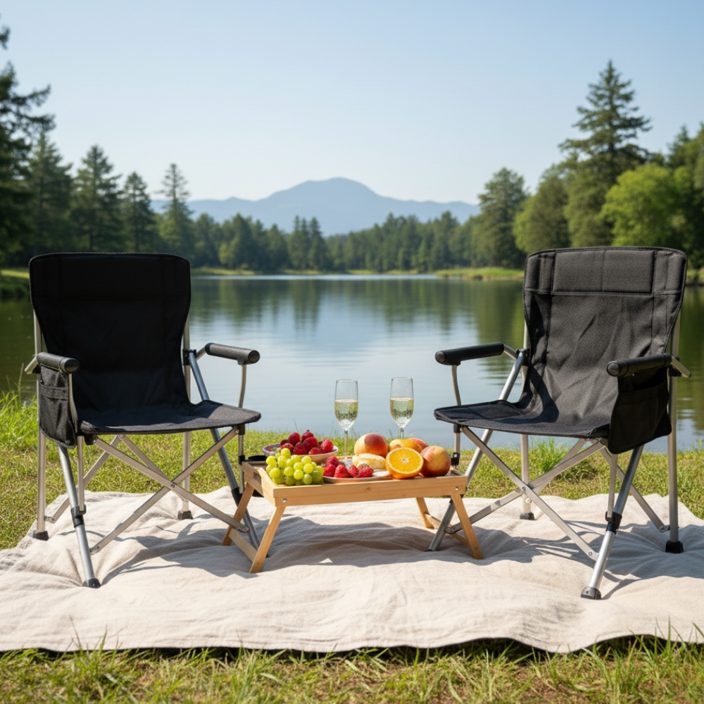 Silla de Camping Plegable Negra Premium de Alta Resistencia
