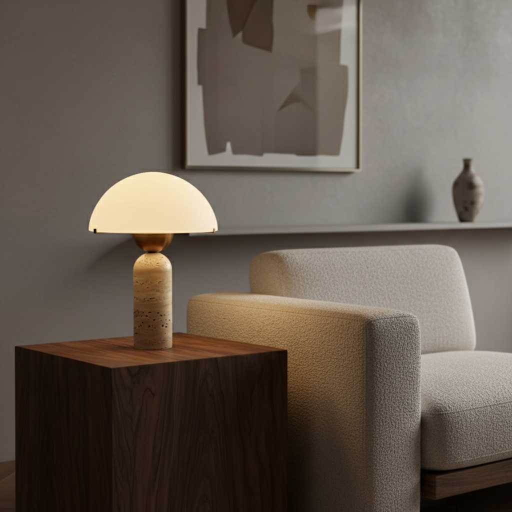 MarbleSphere | Lámpara de Mesa Escultural de Piedra Natural Elegante para Sala de Estar