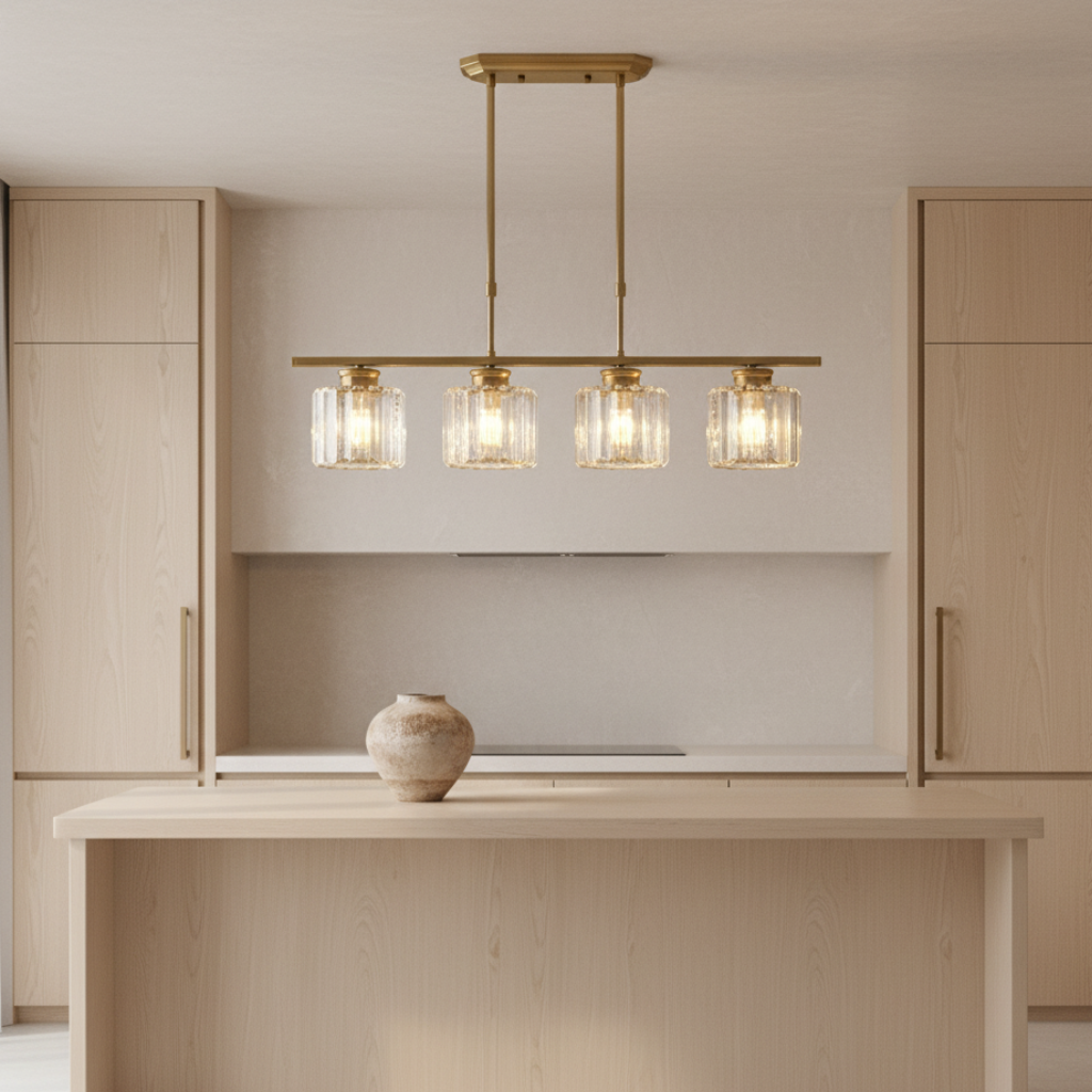 Colección Gallery | Iluminación Colgante para Cocina con Pantallas de Vidrio Facetado