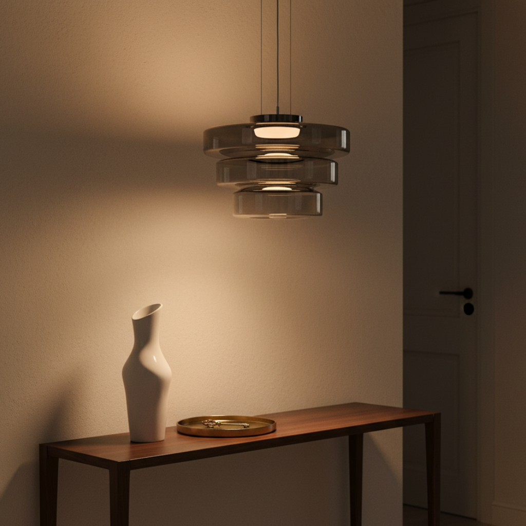 Lámpara Colgante de Vidrio Dinámico - Iluminación Colgante en Capas para Isla de Cocina