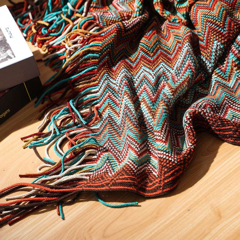 Manta de Tejido con Flecos en Zigzag Multicolor