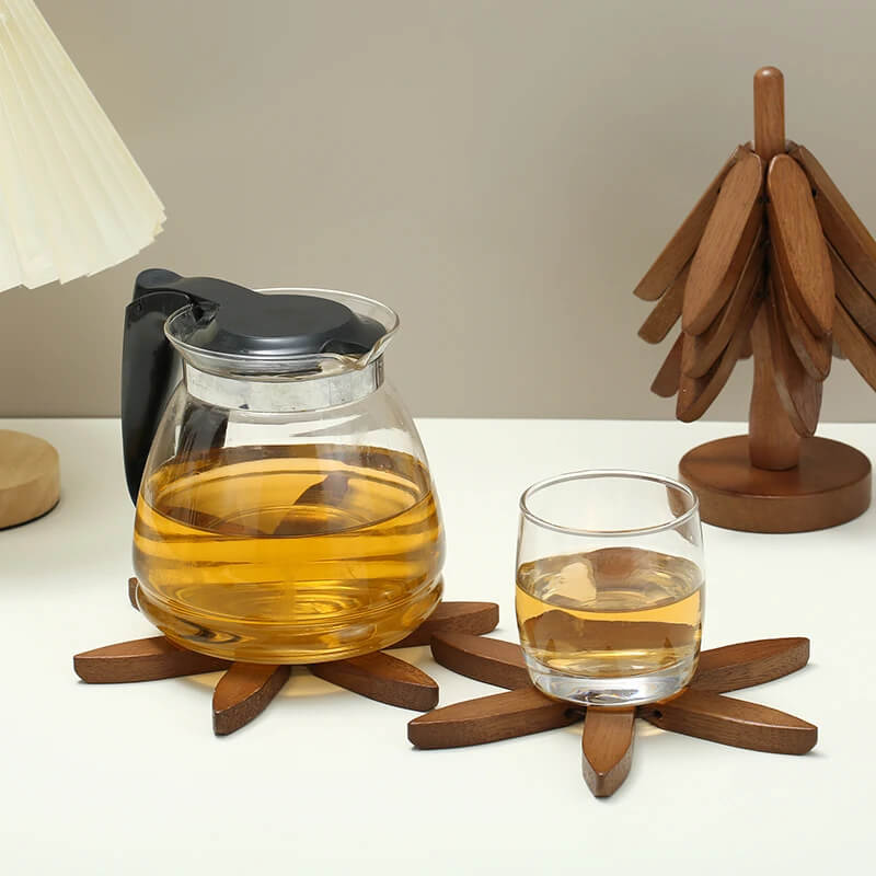 Posavasos de Madera en Nogal – Estiloso y Práctico, Arte en Madera para Tu Mesa, Set de 3 Posavasos de Madera, Creativo Soporte Plegable para Ollas