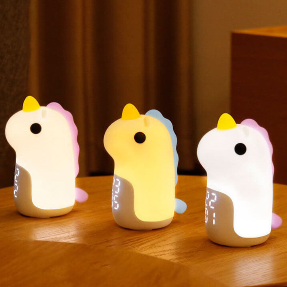 Luz Nocturna LED de Unicornio Mágico y Reloj Despertador para Niños