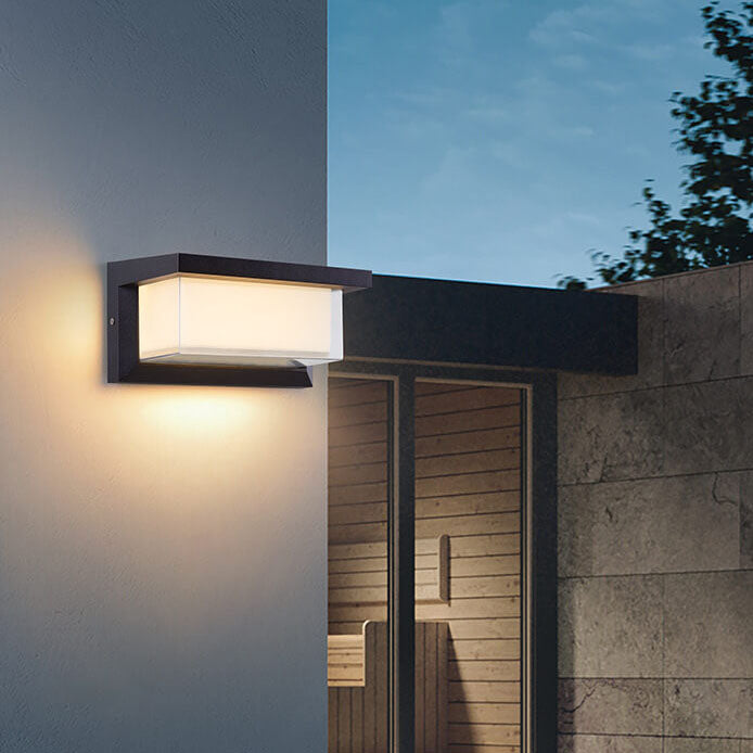 Lámparas de pared exteriores LED de PC rectangular de diseño moderno y minimalista con energía solar para patio exterior | Brehn