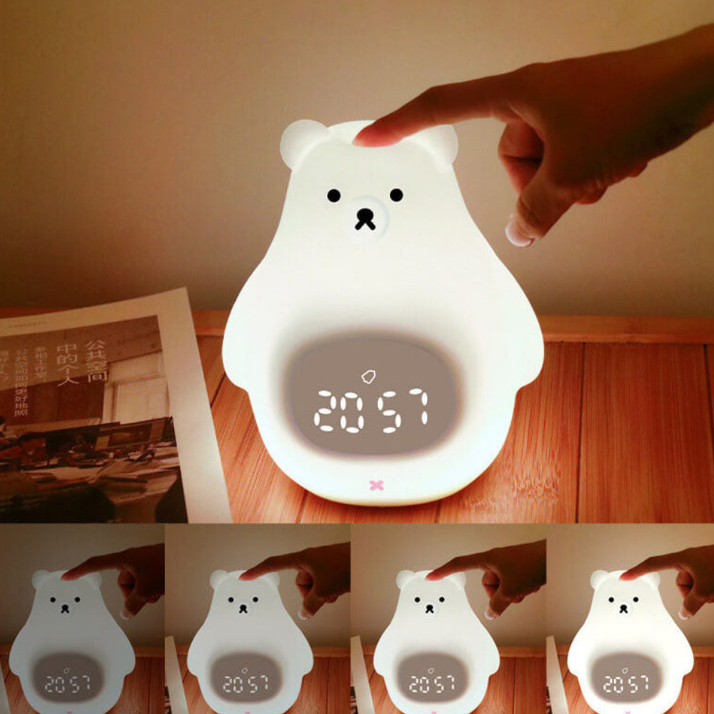 Reloj Despertador con Luz Nocturna de Oso Polar y Suave Iluminación LED