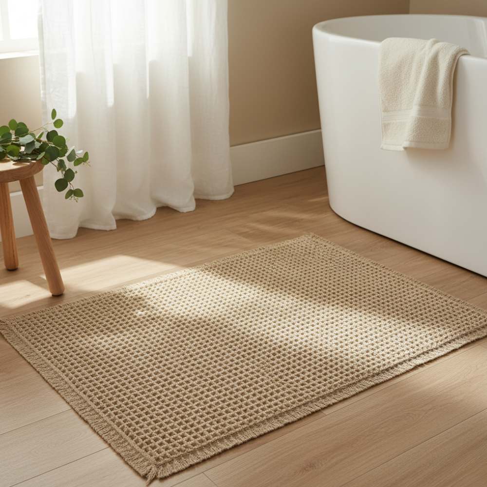 Alfombrilla de Baño Super Absorbente Waffle | Alfombra de Microfibra Antideslizante con Borlas
