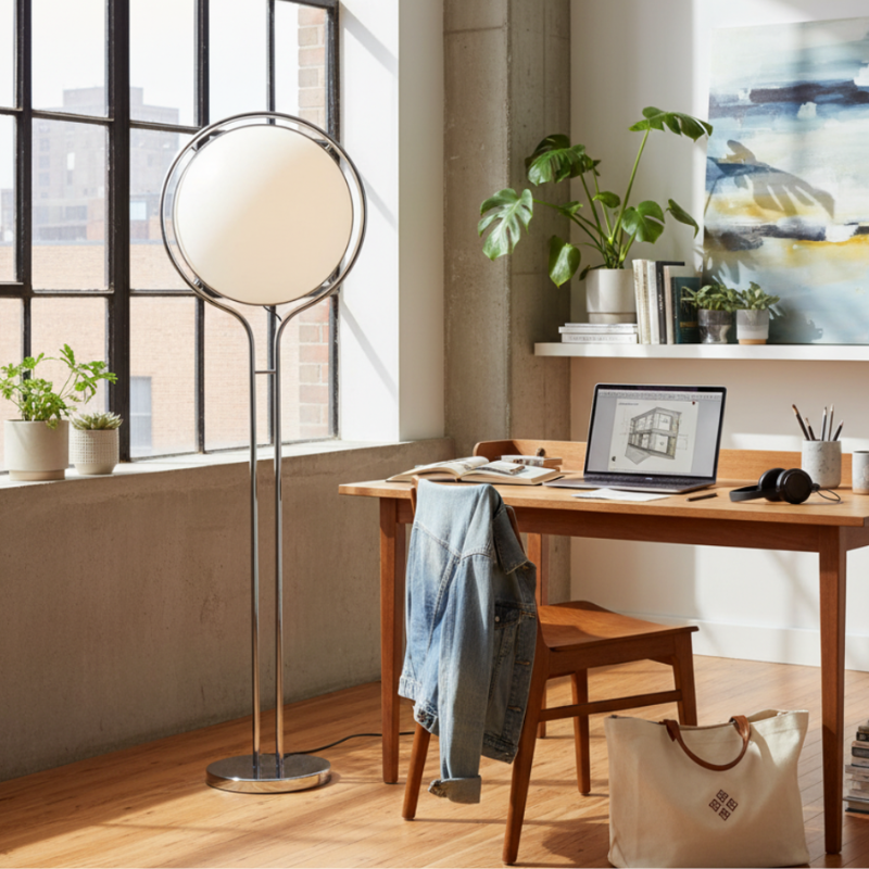 Colección Orbis | Lámpara de Pie Moderna y Elegante con Marco de Cromo para Decoración de Sala de Estar
