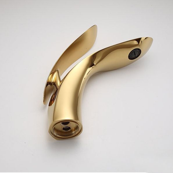 Mezclador de lavabo de bronce de 1 orificio con manija de palanca, grifo redondo moderno para baño