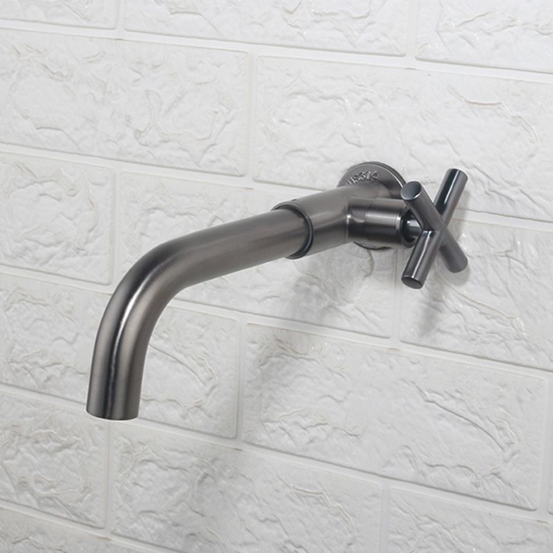 Grifo de baño contemporáneo montado en la pared con manijas cruzadas de acero inoxidable
