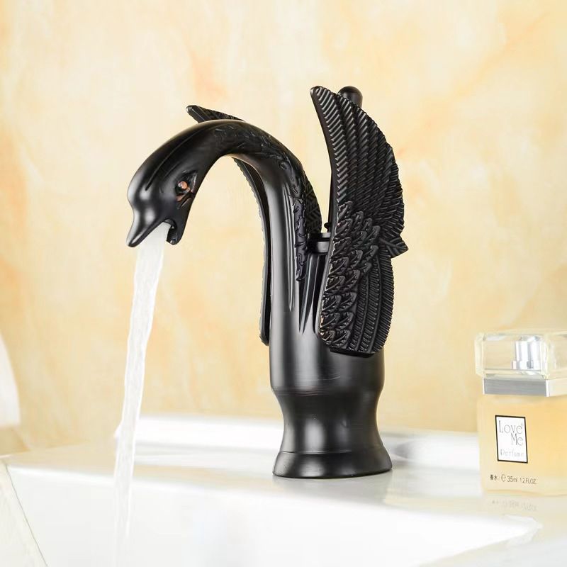 Lisslune | Grifo de lavabo de baño de latón completo con agua caliente y fría, grifo de lavabo de una sola manija