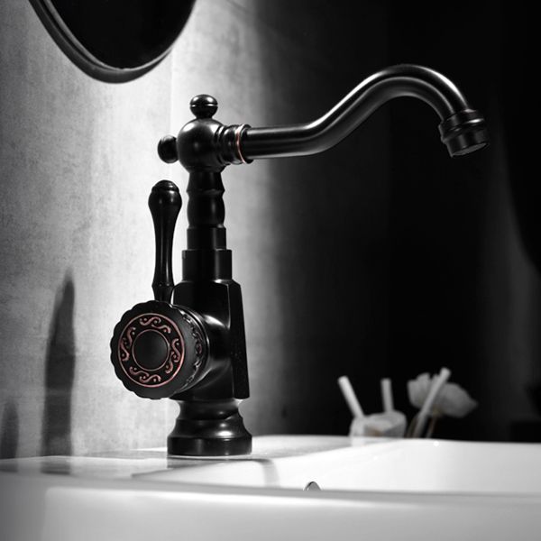 Lisslune | Grifo de lavabo estilo glamuroso con pico giratorio y manija de palanca