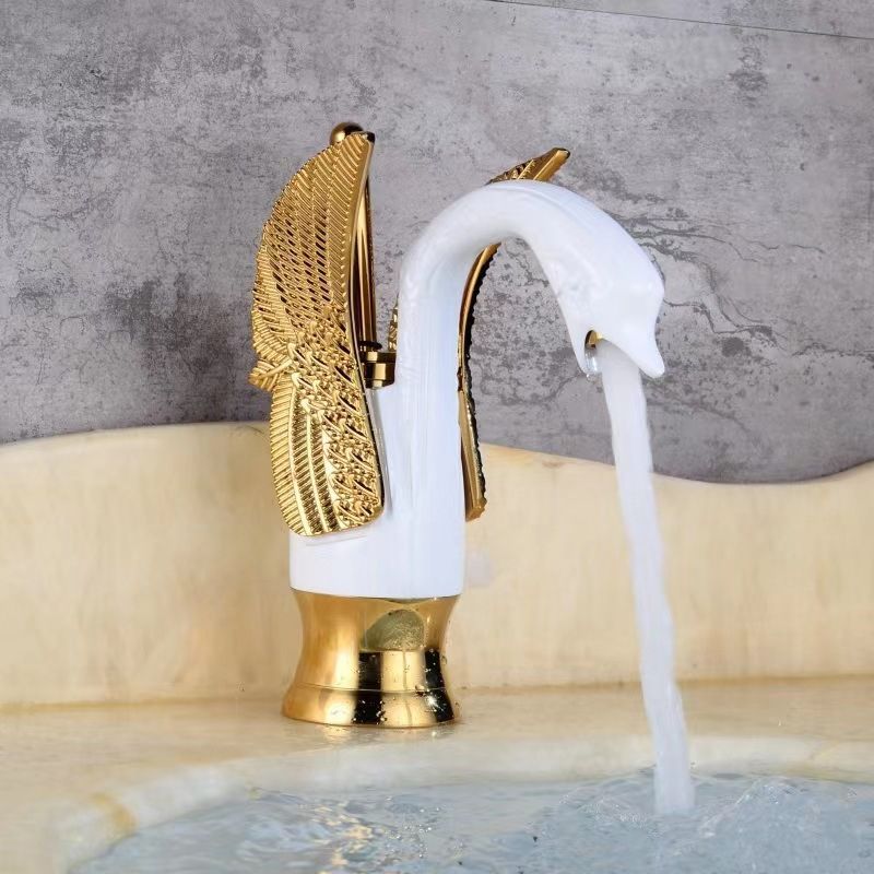Lisslune | Grifo de lavabo de baño de latón completo con agua caliente y fría, grifo de lavabo de una sola manija