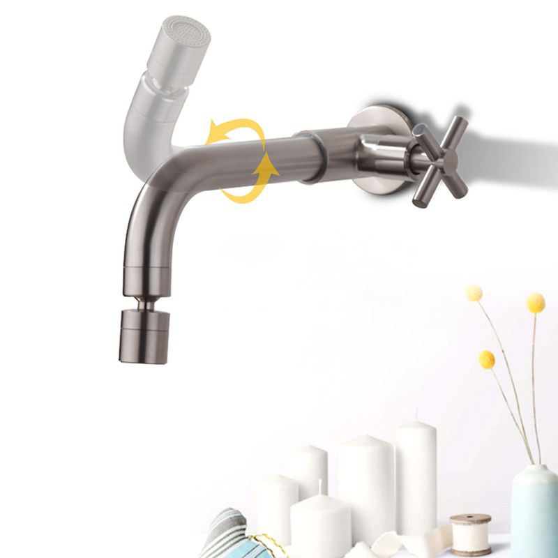 Grifo de baño contemporáneo montado en la pared con manijas cruzadas de acero inoxidable