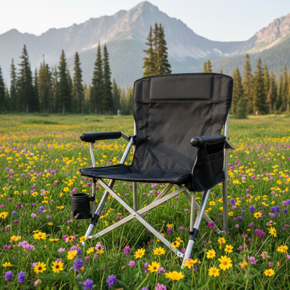 Silla de Camping Plegable Negra Premium de Alta Resistencia