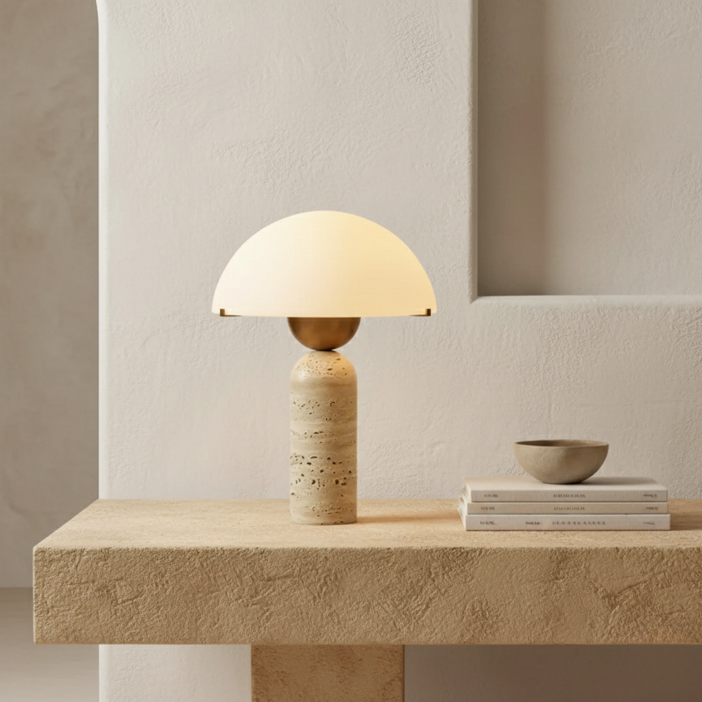 MarbleSphere | Lámpara de Mesa Escultural de Piedra Natural Elegante para Sala de Estar