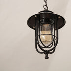 Lámpara colgante exterior industrial vintage de aluminio con cristal, 1 luz, a prueba de agua