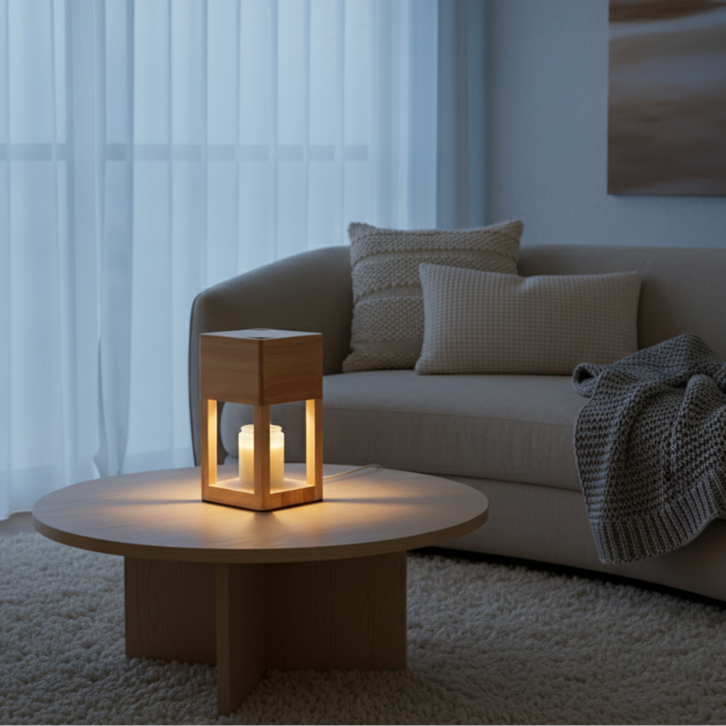 Lámpara Calentadora de Velas de Madera Escandinava - Luz Ambiental de Doble Propósito