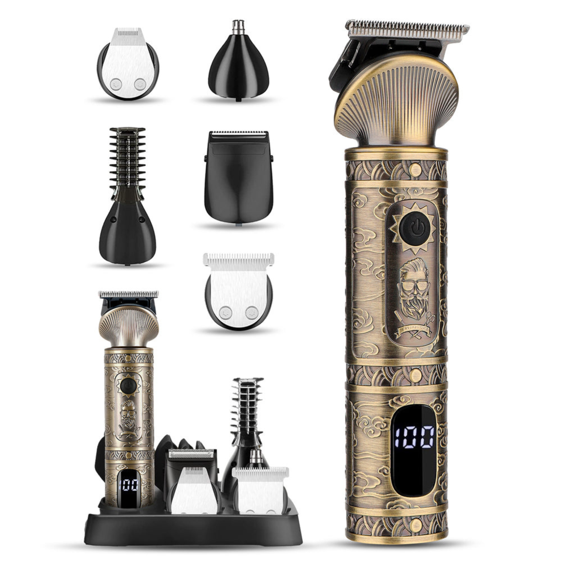 Cortadora de barba eléctrica para hombres – Afeitadora 6 en 1 con estación de almacenamiento