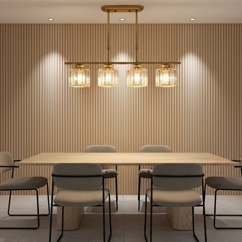 Colección Gallery | Iluminación Colgante para Cocina con Pantallas de Vidrio Facetado