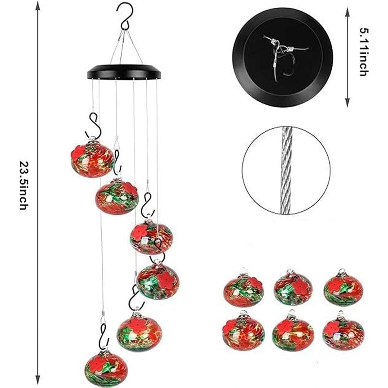 Alimentador de colibríes de vidrio soplado a mano ChimeFeeder con campanilla de viento
